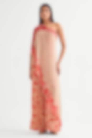 Beige Georgette Floral Off-Shoulder Jumpsuit by Namrata Joshipura at Pernia's Pop Up Shop