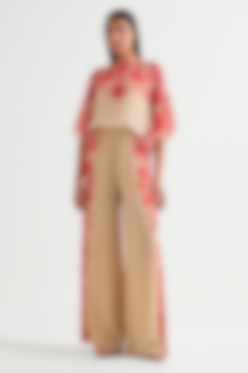 Beige Georgette Floral Frilled Jumpsuit by Namrata Joshipura at Pernia's Pop Up Shop