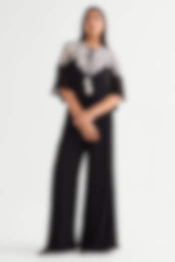 Black Georgette Frilled Jumpsuit by Namrata Joshipura at Pernia's Pop Up Shop