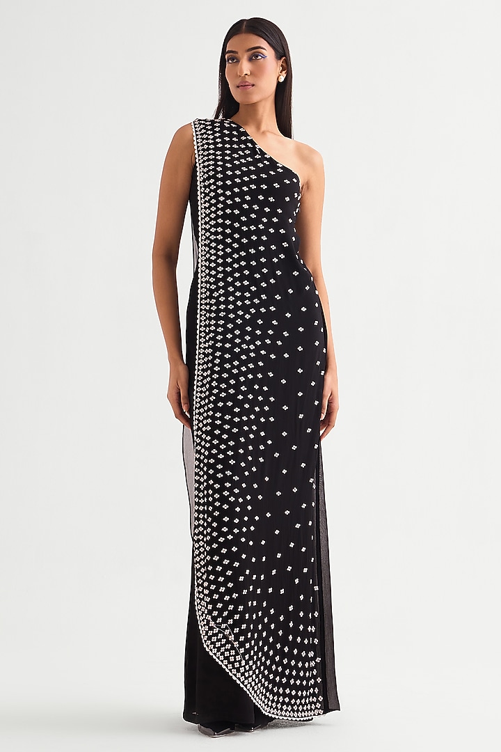 Black Georgette One Shoulder Jumpsuit by Namrata Joshipura at Pernia's Pop Up Shop