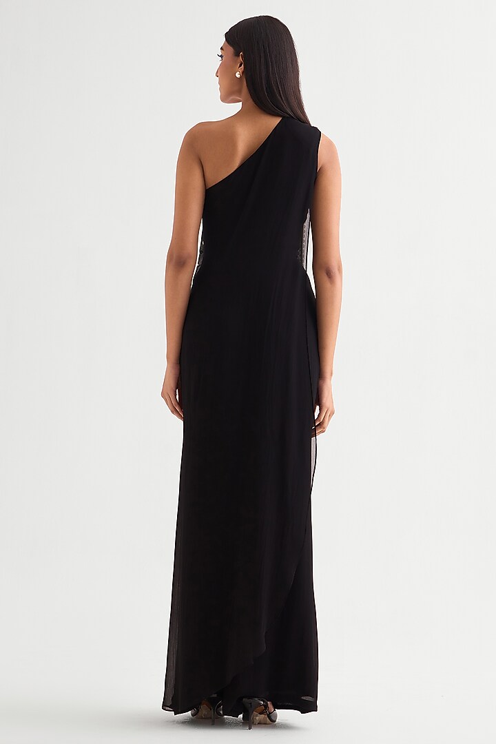 Black Georgette One Shoulder Jumpsuit by Namrata Joshipura at Pernia's Pop Up Shop