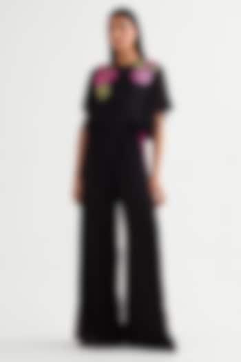 Black Georgette Frilled Boxy Jumpsuit by Namrata Joshipura at Pernia's Pop Up Shop