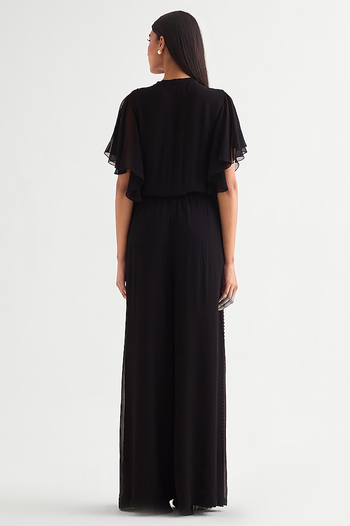 Black Georgette Frilled Boxy Jumpsuit by Namrata Joshipura at Pernia's Pop Up Shop