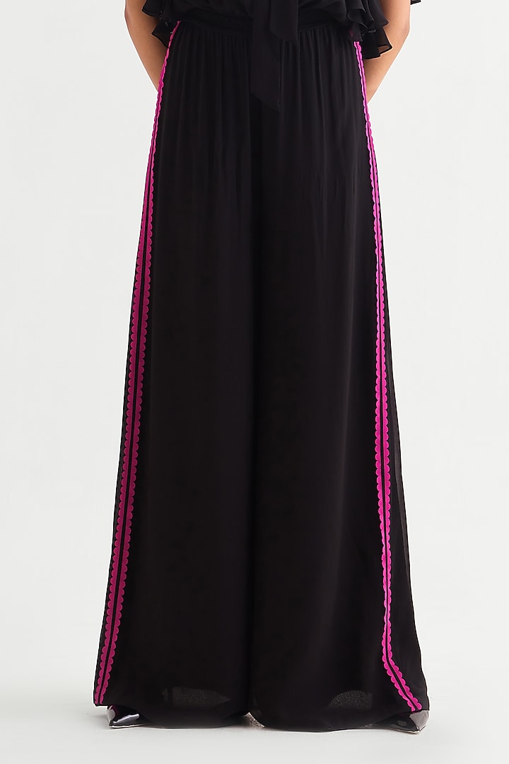 Black Georgette Frilled Boxy Jumpsuit by Namrata Joshipura at Pernia's Pop Up Shop