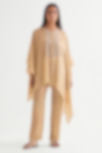 Beige Satin Asymmetrical Co-Ord Set by Namrata Joshipura at Pernia's Pop Up Shop