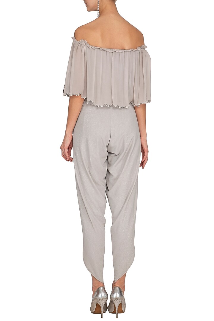 Grey Hand Embroidered Off Shoulder Jumpsuit by Namrata Joshipura at Pernia's Pop Up Shop