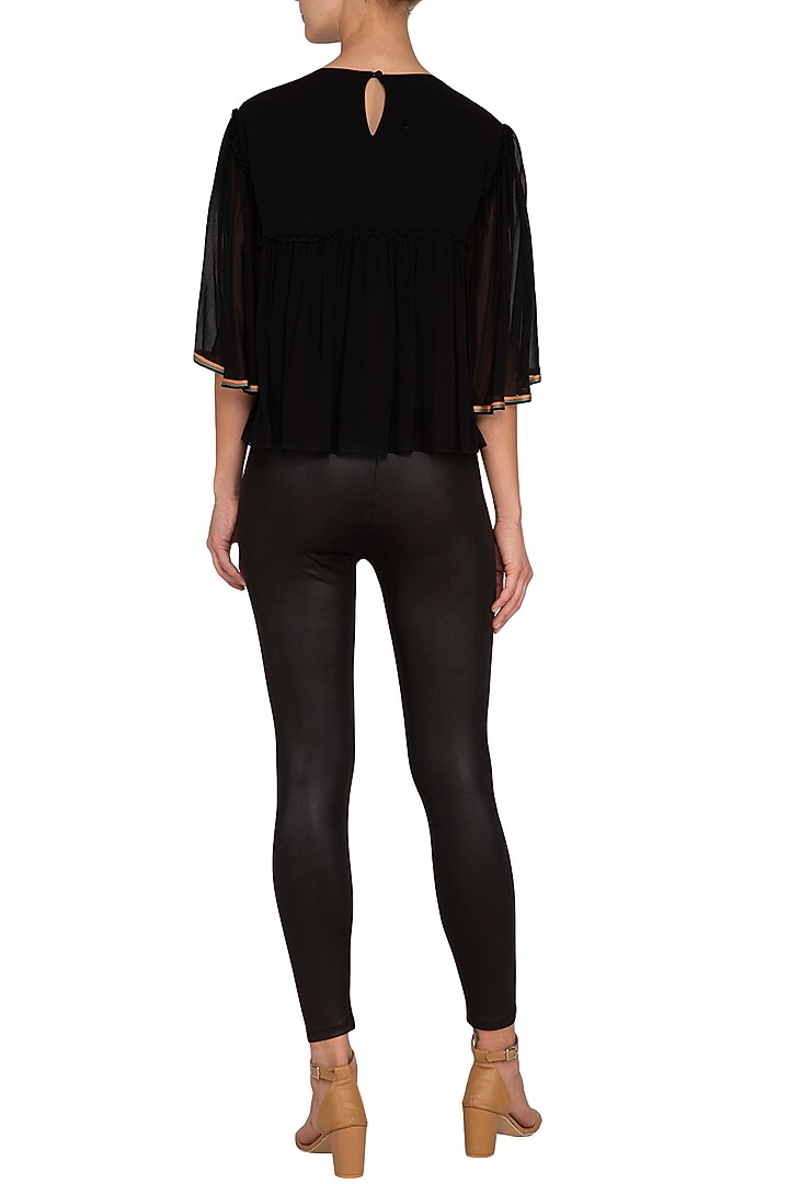 Black Machine Embroidered Peplum Top by Namrata Joshipura at Pernia's Pop Up Shop