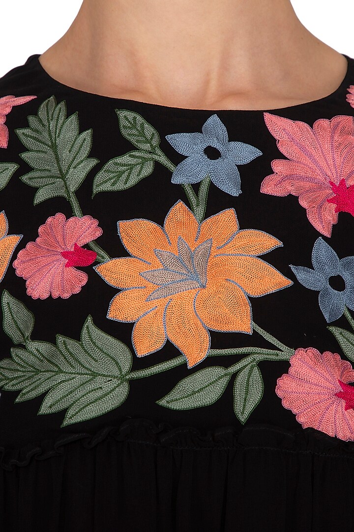 Black Machine Embroidered Peplum Top by Namrata Joshipura at Pernia's Pop Up Shop