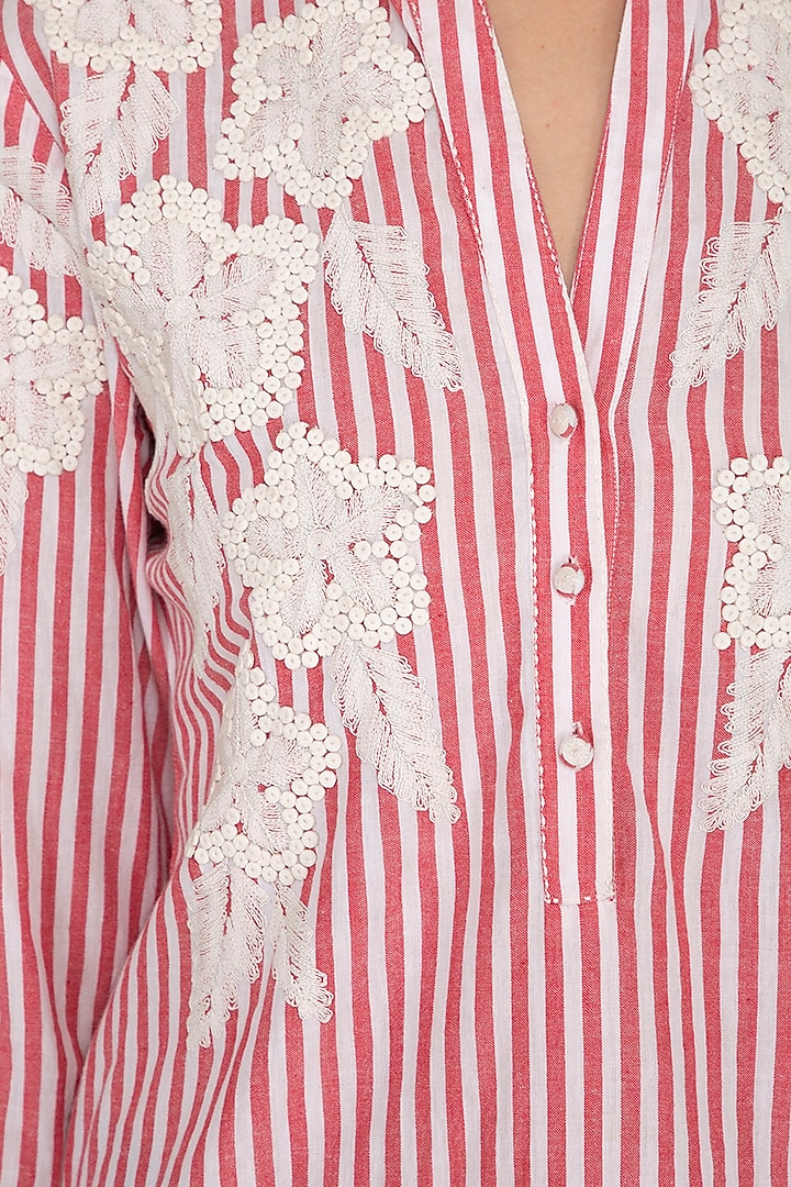 Pink Hand Embroidered & Striped Tunic by Namrata Joshipura at Pernia's Pop Up Shop