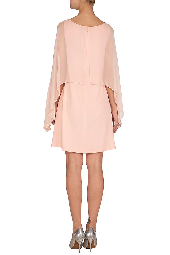 Frost Pink Hand Embroidered Cape Vacation Dress by Namrata Joshipura at Pernia's Pop Up Shop