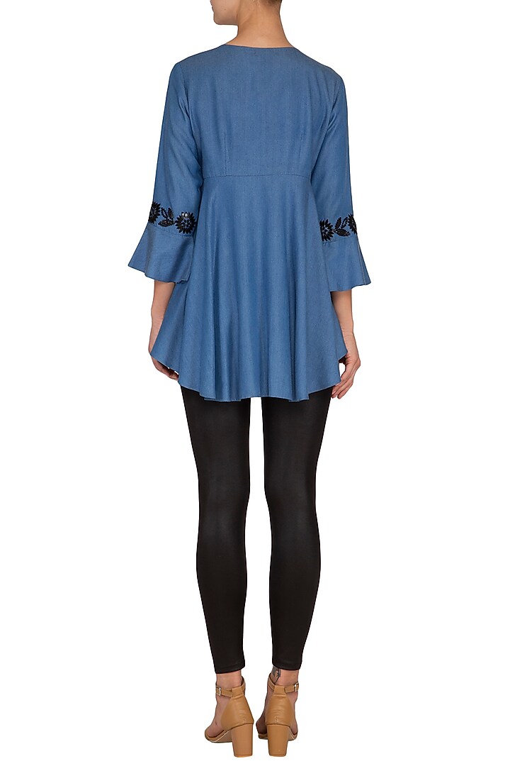 Blue Hand Embroidered Peplum Top by Namrata Joshipura at Pernia's Pop Up Shop