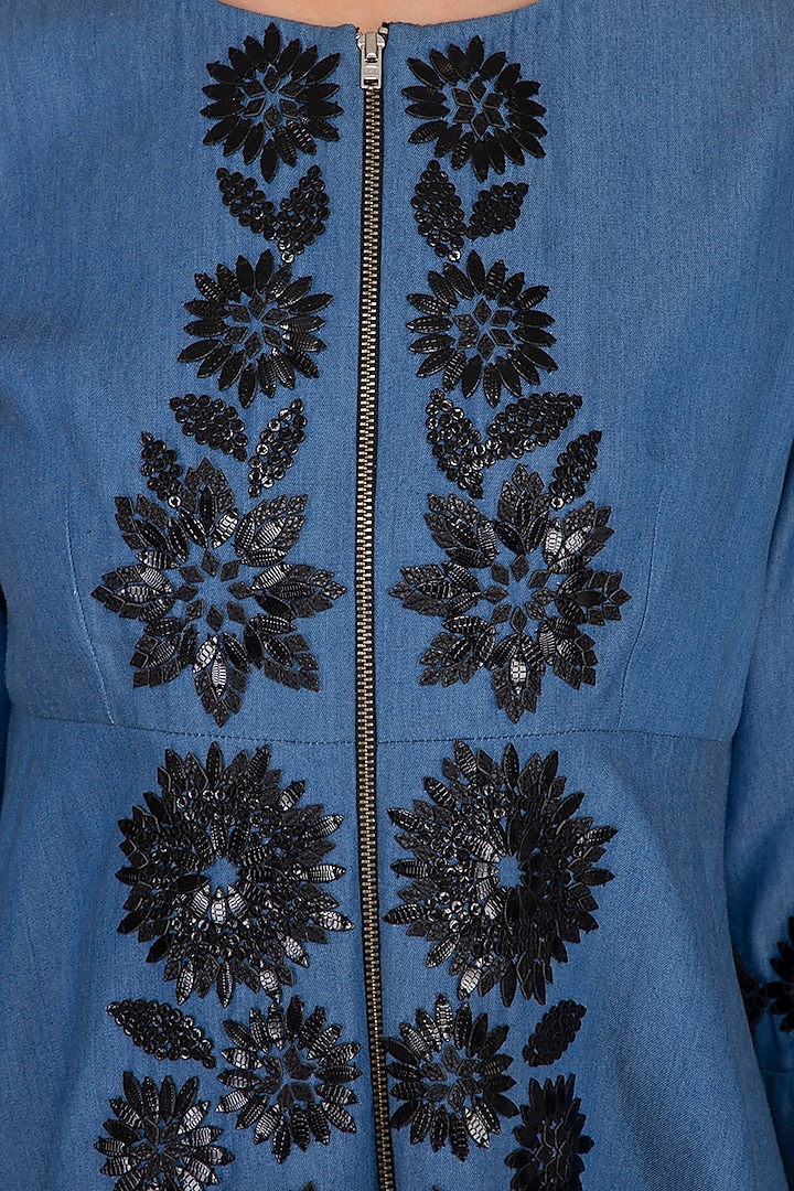 Blue Hand Embroidered Peplum Top by Namrata Joshipura at Pernia's Pop Up Shop