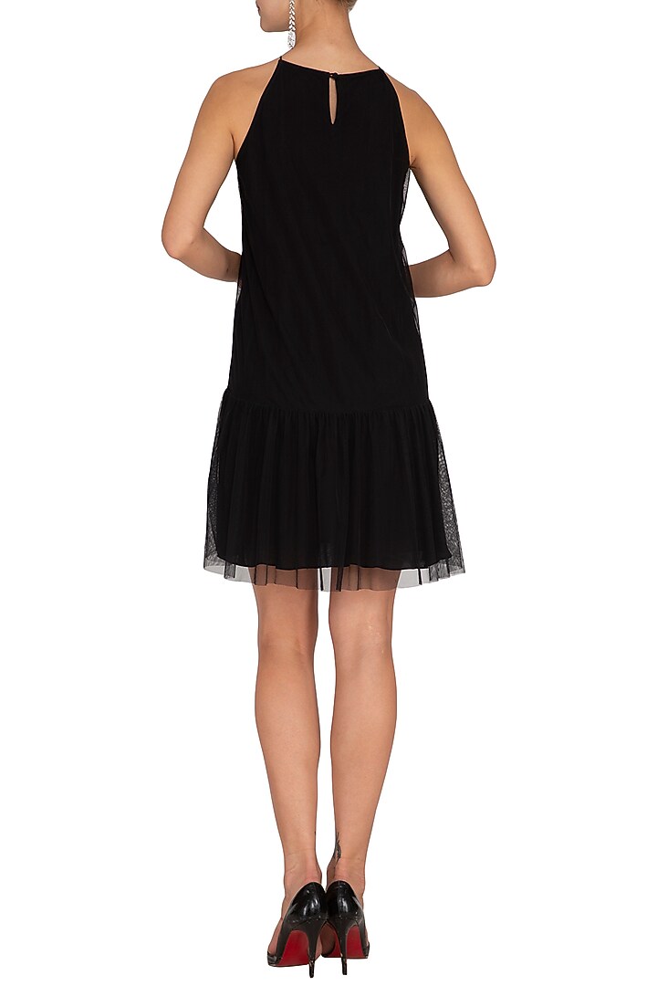 Black Hand Embroidered Frill Summer Dress by Namrata Joshipura at Pernia's Pop Up Shop