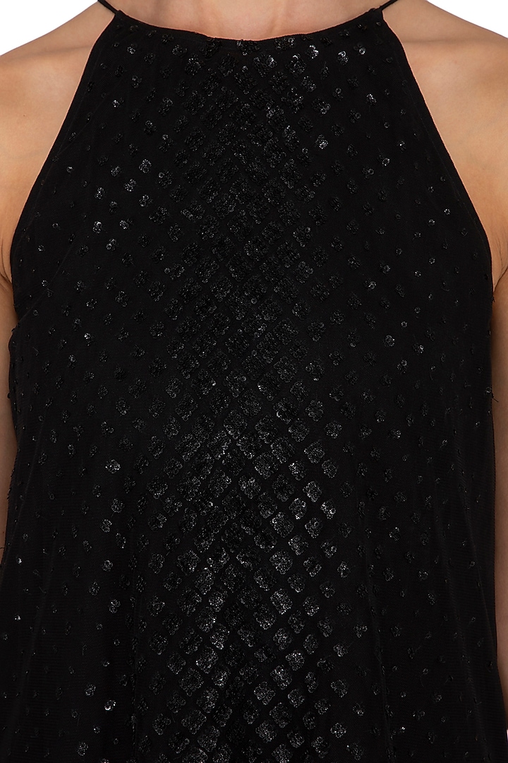 Black Hand Embroidered Frill Summer Dress by Namrata Joshipura at Pernia's Pop Up Shop
