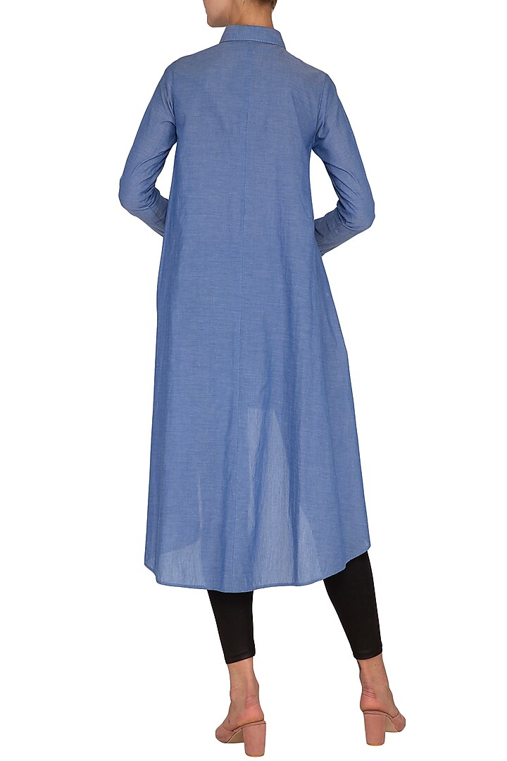 Blue Hand Embroidered High-Low Denim Tunic by Namrata Joshipura at Pernia's Pop Up Shop