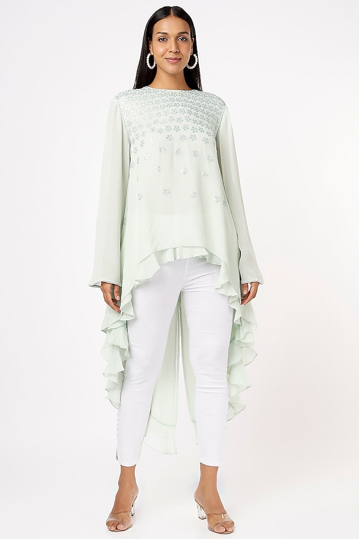 Mint Floral Hand-Embellished Tunic by Namrata Joshipura at Pernia's Pop Up Shop