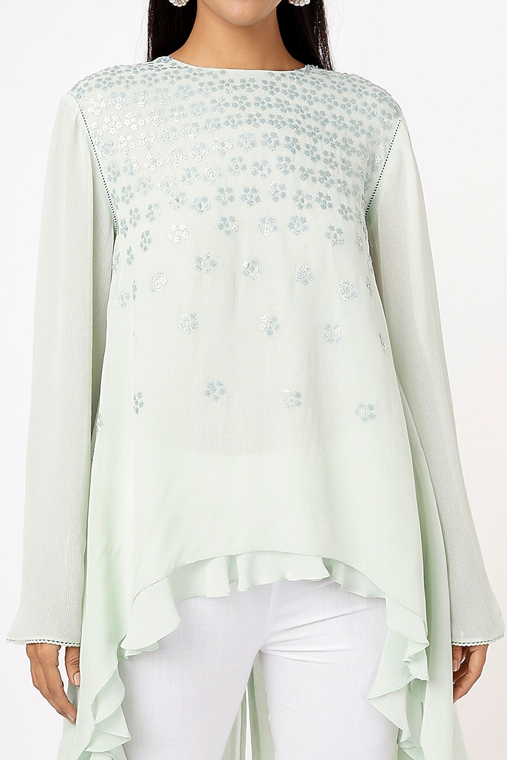 Mint Floral Hand-Embellished Tunic by Namrata Joshipura at Pernia's Pop Up Shop