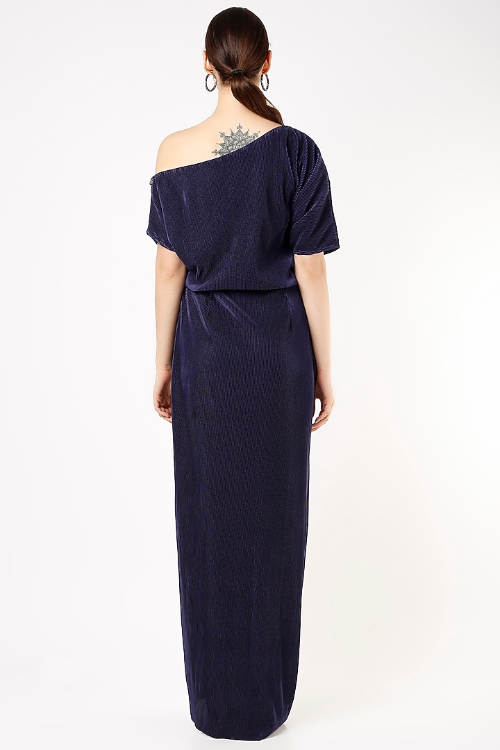 Midnight Blue Hand Embroidered Gown by Namrata Joshipura at Pernia's Pop Up Shop