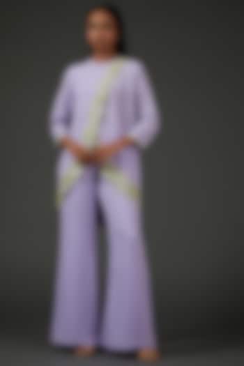Lavender Snake Crepe Embroidered Co-Ord Set by Namrata Joshipura at Pernia's Pop Up Shop