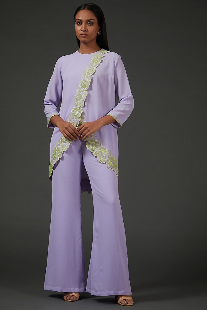 Lavender Snake Crepe Embroidered Co-Ord Set by Namrata Joshipura at Pernia's Pop Up Shop