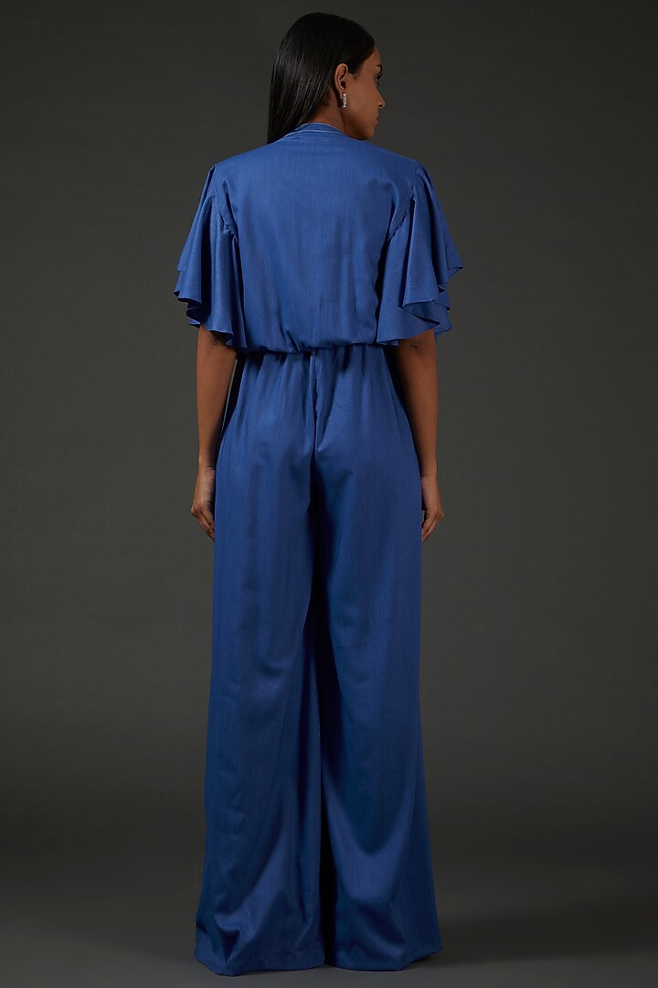 Blue Denim Embroidered Jumpsuit by Namrata Joshipura at Pernia's Pop Up Shop