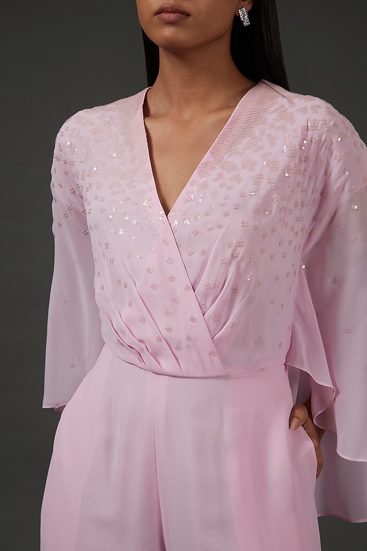 Pink Georgette Embellished Jumpsuit by Namrata Joshipura at Pernia's Pop Up Shop