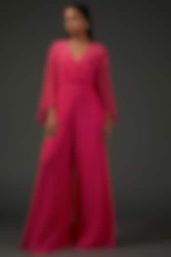 Red Georgette Embellished Jumpsuit by Namrata Joshipura at Pernia's Pop Up Shop