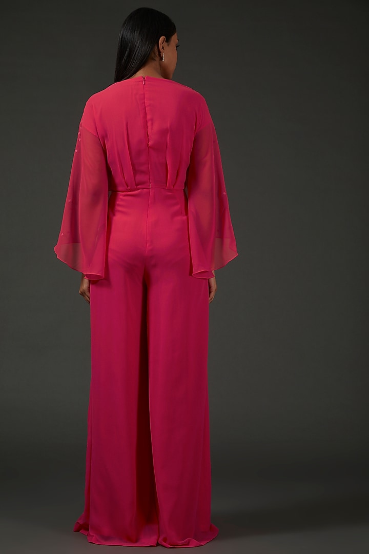 Red Georgette Embellished Jumpsuit by Namrata Joshipura at Pernia's Pop Up Shop