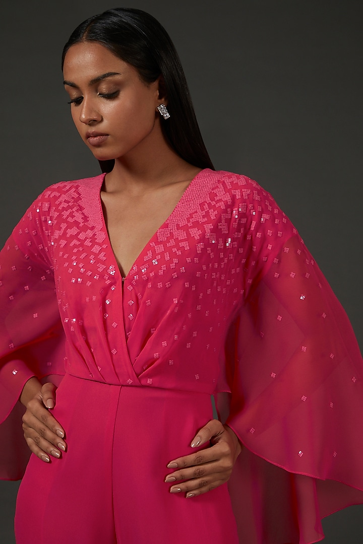 Red Georgette Embellished Jumpsuit by Namrata Joshipura at Pernia's Pop Up Shop