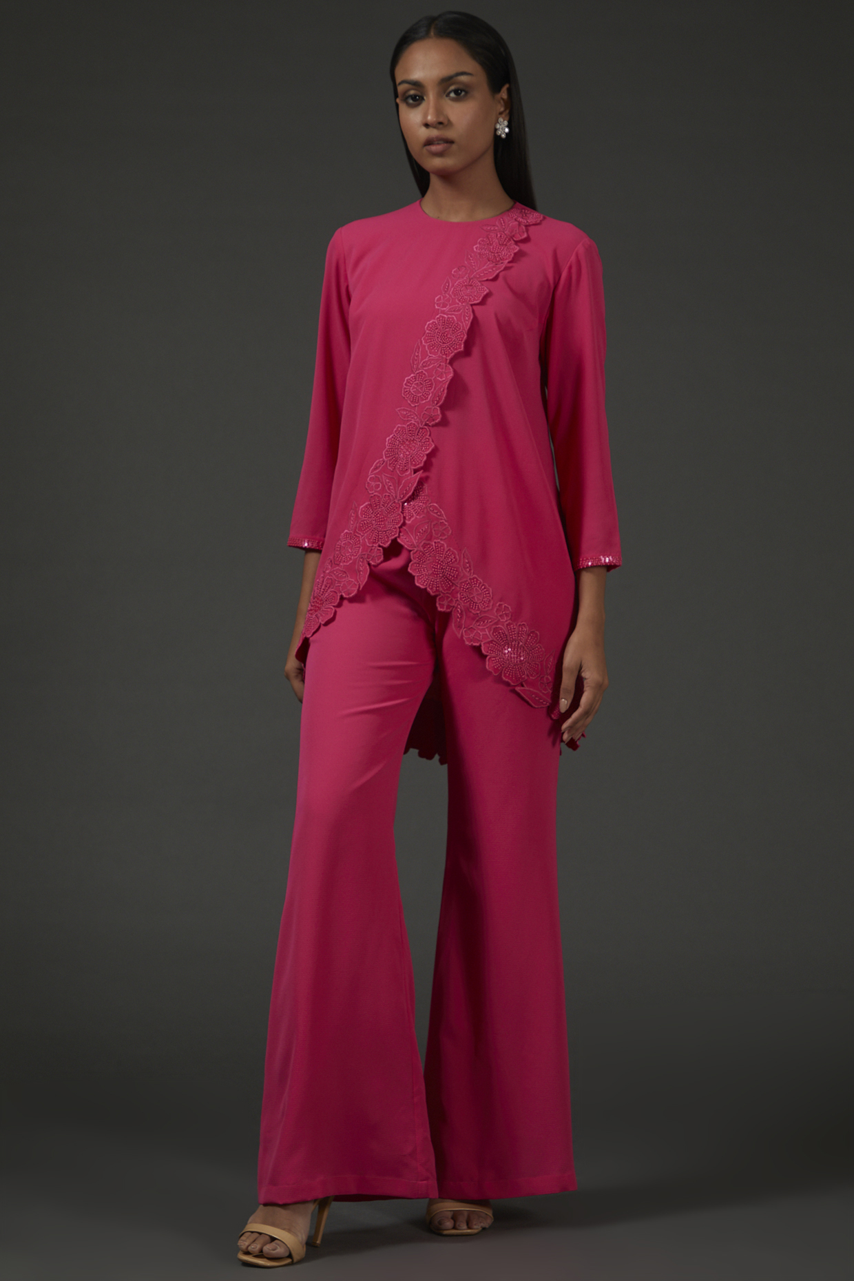 Fuchsia Snake Crepe Embroidered Co-Ord Set by Namrata Joshipura at Pernia's Pop Up Shop