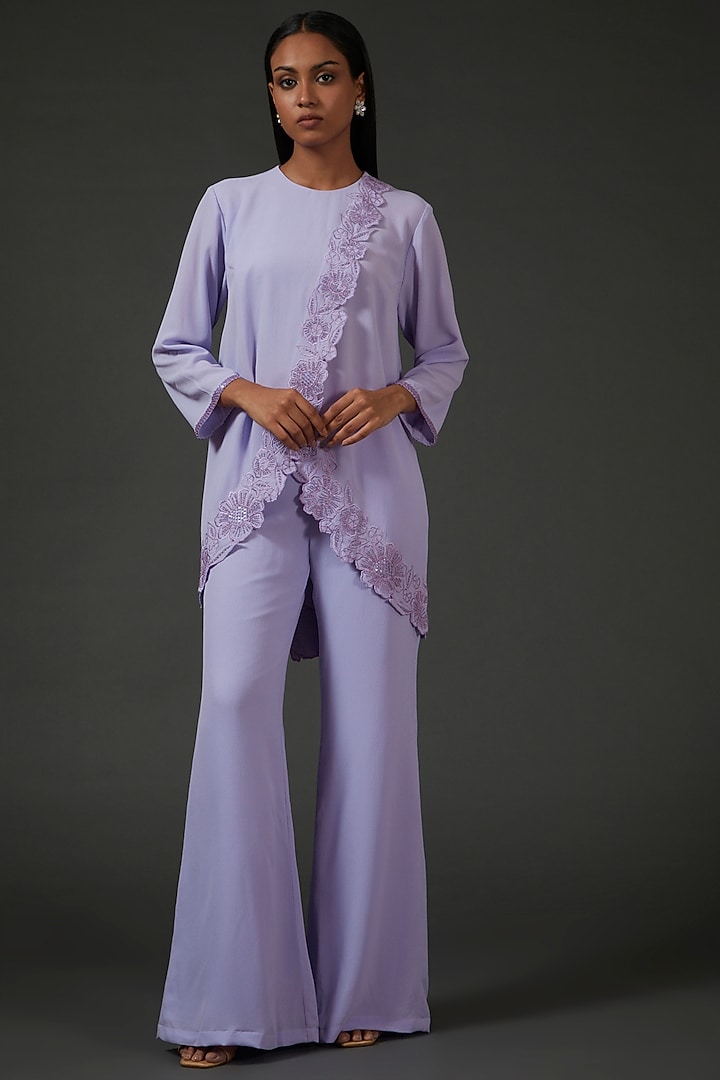 Lavender Snake Crepe Embroidered Co-Ord Set by Namrata Joshipura at Pernia's Pop Up Shop