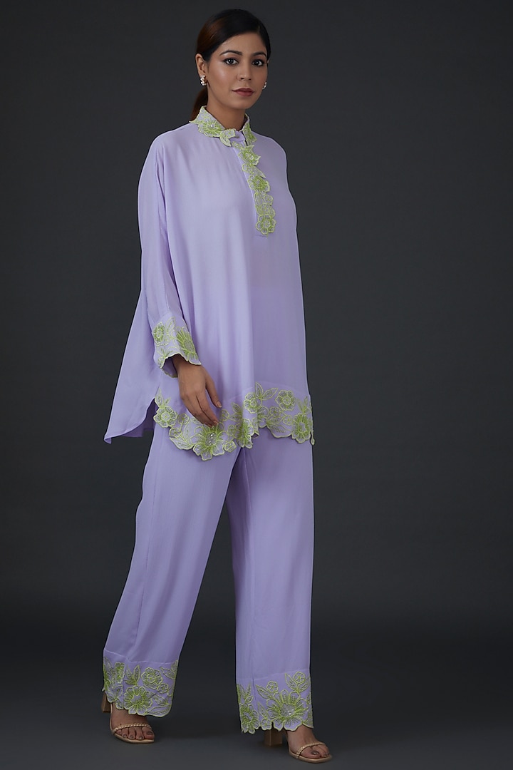 Purple Snake Crepe Embroidered Co-Ord Set by Namrata Joshipura at Pernia's Pop Up Shop