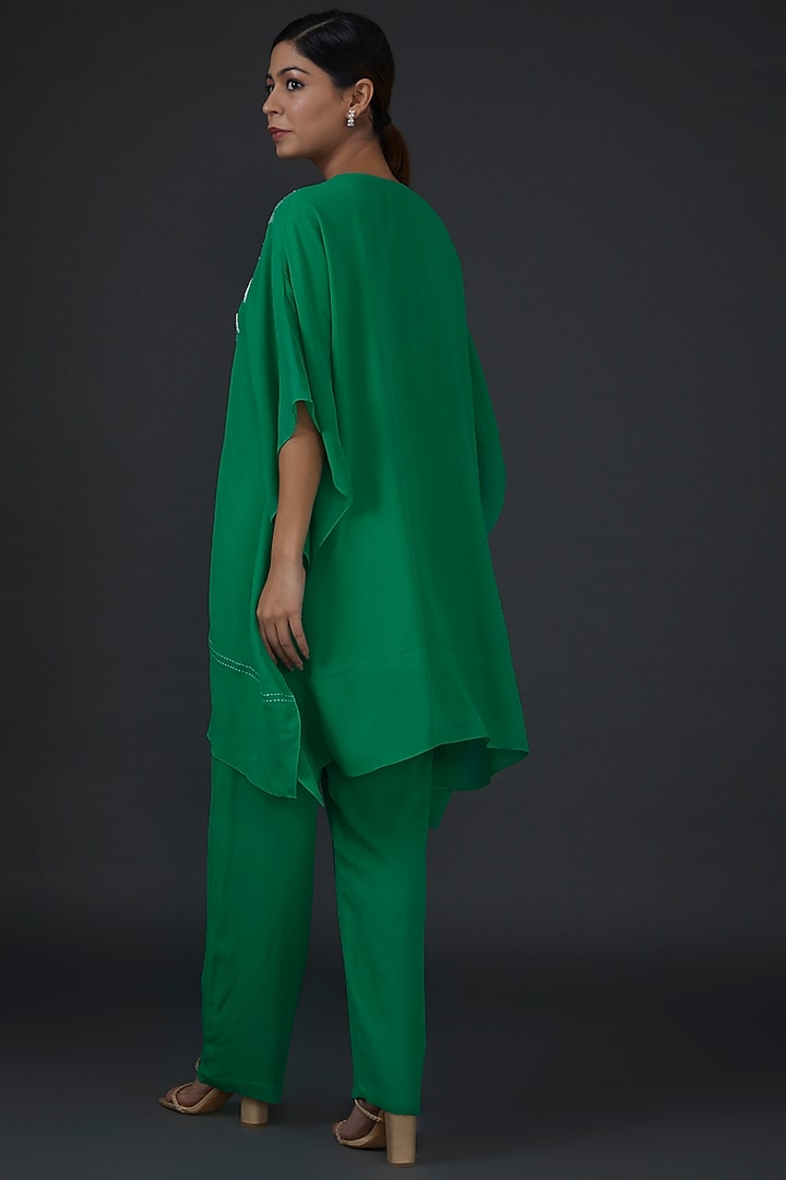 Green Textured Georgette Embroidered Tunic Set by Namrata Joshipura at Pernia's Pop Up Shop