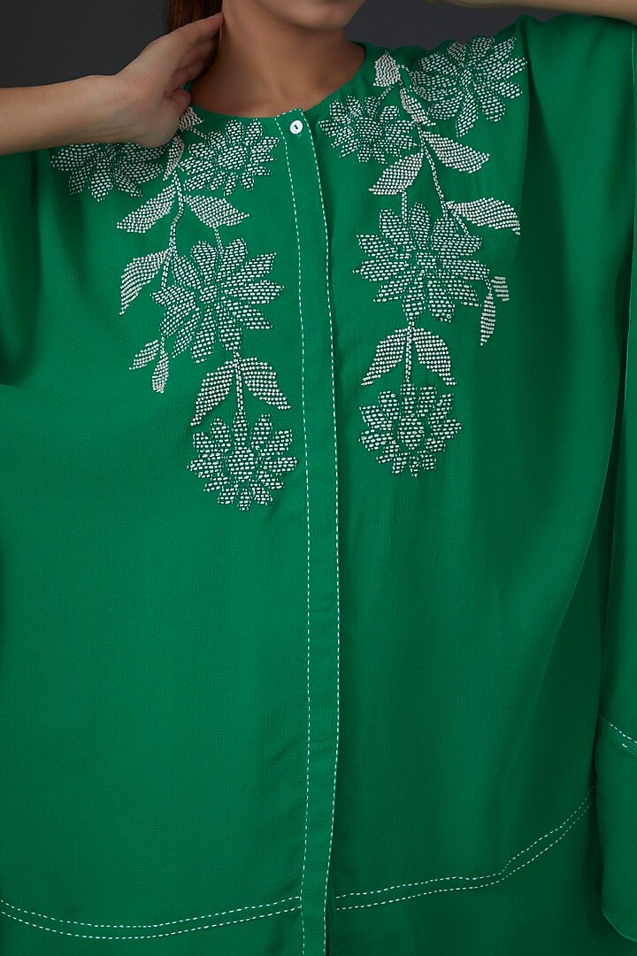 Green Textured Georgette Embroidered Tunic Set by Namrata Joshipura at Pernia's Pop Up Shop