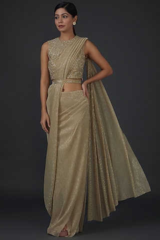 Gold dust Shimmer/satin women saree shape wear at Rs 899.00