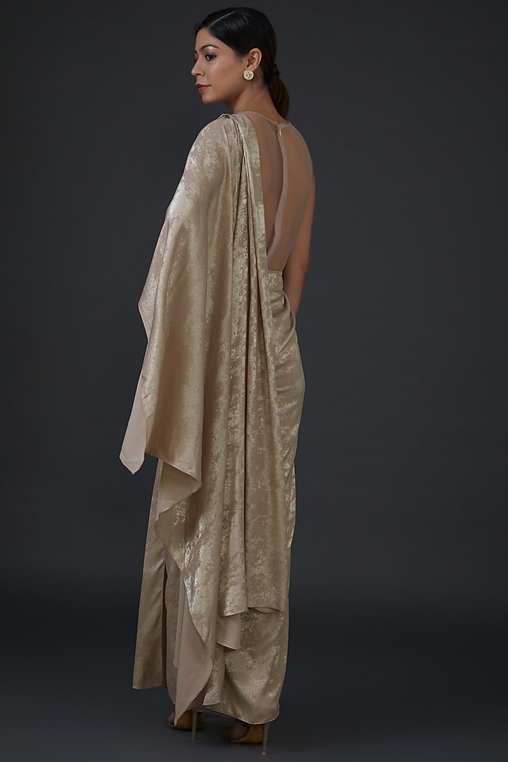 Beige Shimmer Satin Embellished Draped Party Wear Dress by Namrata Joshipura at Pernia's Pop Up Shop