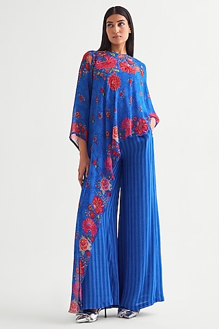 German Blue Georgette Co-Ord Set by Namrata Joshipura