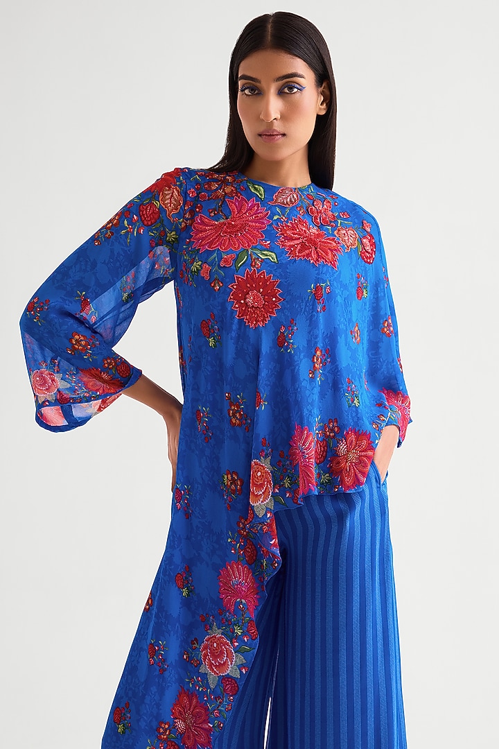 German Blue Georgette Co-Ord Set by Namrata Joshipura at Pernia's Pop Up Shop