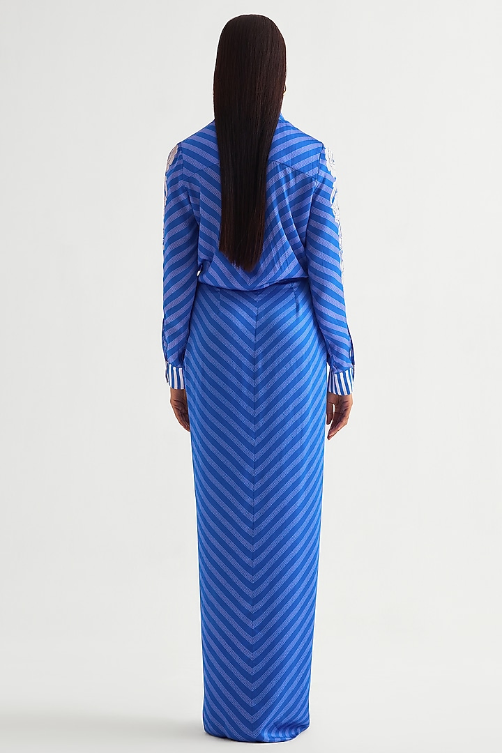 German Blue Satin Skirt Set by Namrata Joshipura at Pernia's Pop Up Shop