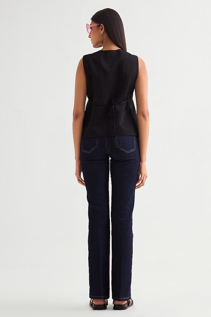 Black Linen Satin Sleeveless Vest Jacket by Namrata Joshipura at Pernia's Pop Up Shop