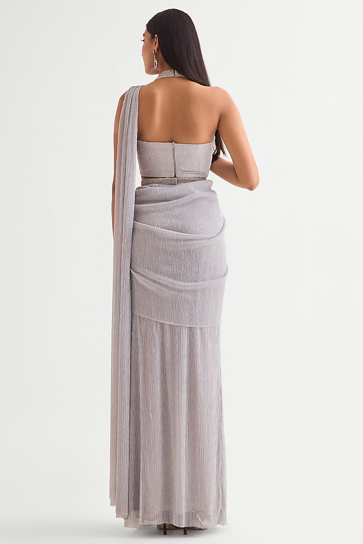 Sterling Silver Shimmer Crepe Draped Wedding Saree Set by Namrata Joshipura at Pernia's Pop Up Shop