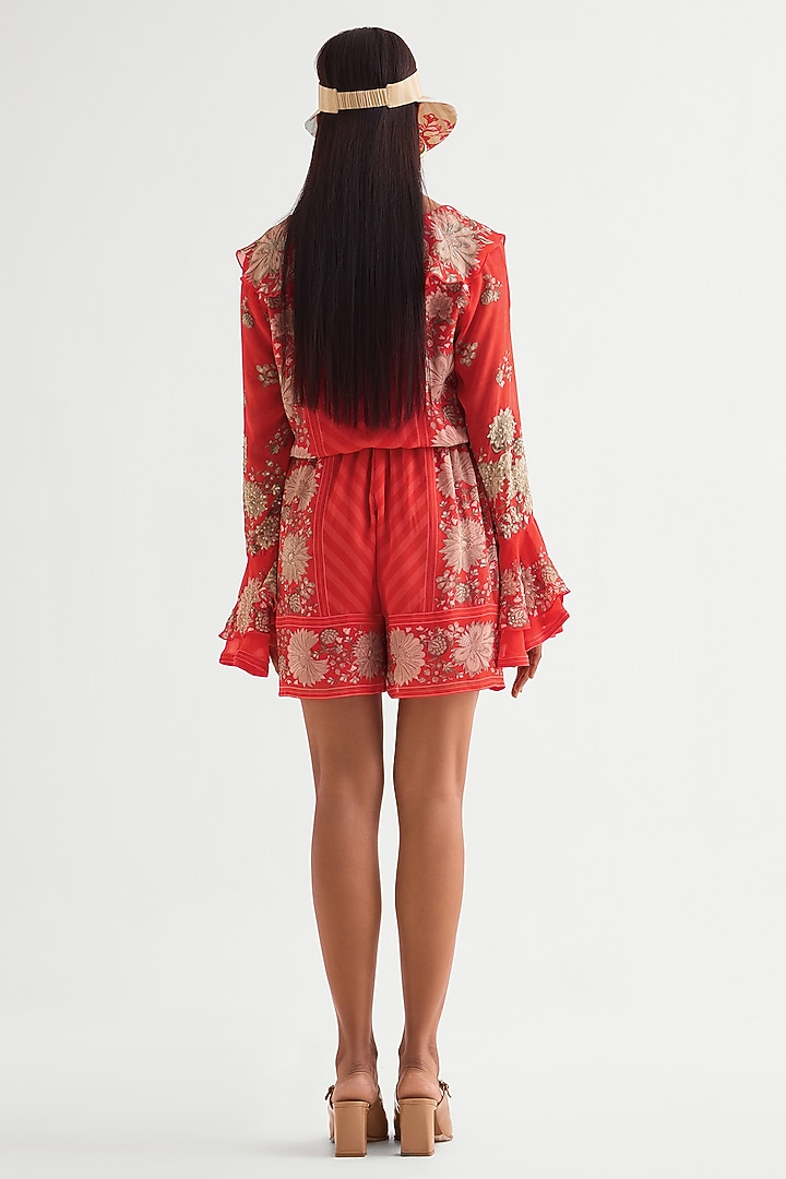Red Georgette Frilled Romper by Namrata Joshipura at Pernia's Pop Up Shop