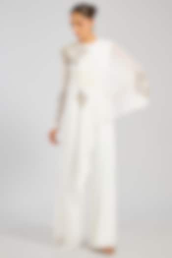 Ivory Jersey Floral Hand Embellished Jumpsuit by Namrata Joshipura at Pernia's Pop Up Shop