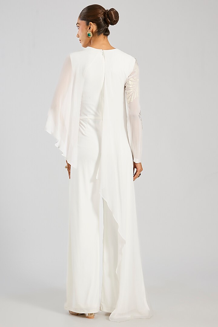 Ivory Jersey Floral Hand Embellished Jumpsuit by Namrata Joshipura at Pernia's Pop Up Shop