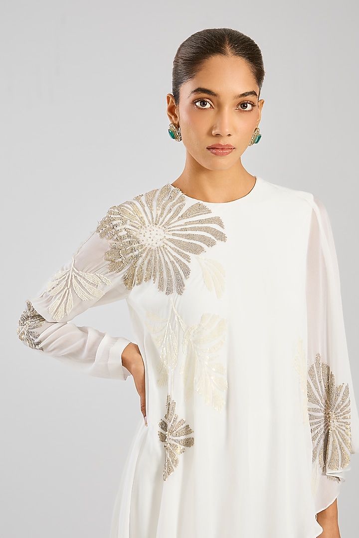 Ivory Jersey Floral Hand Embellished Jumpsuit by Namrata Joshipura at Pernia's Pop Up Shop