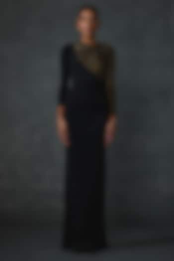 Black Jersey Geometric Hand Embellished Fitted Engagement Gown by Namrata Joshipura at Pernia's Pop Up Shop