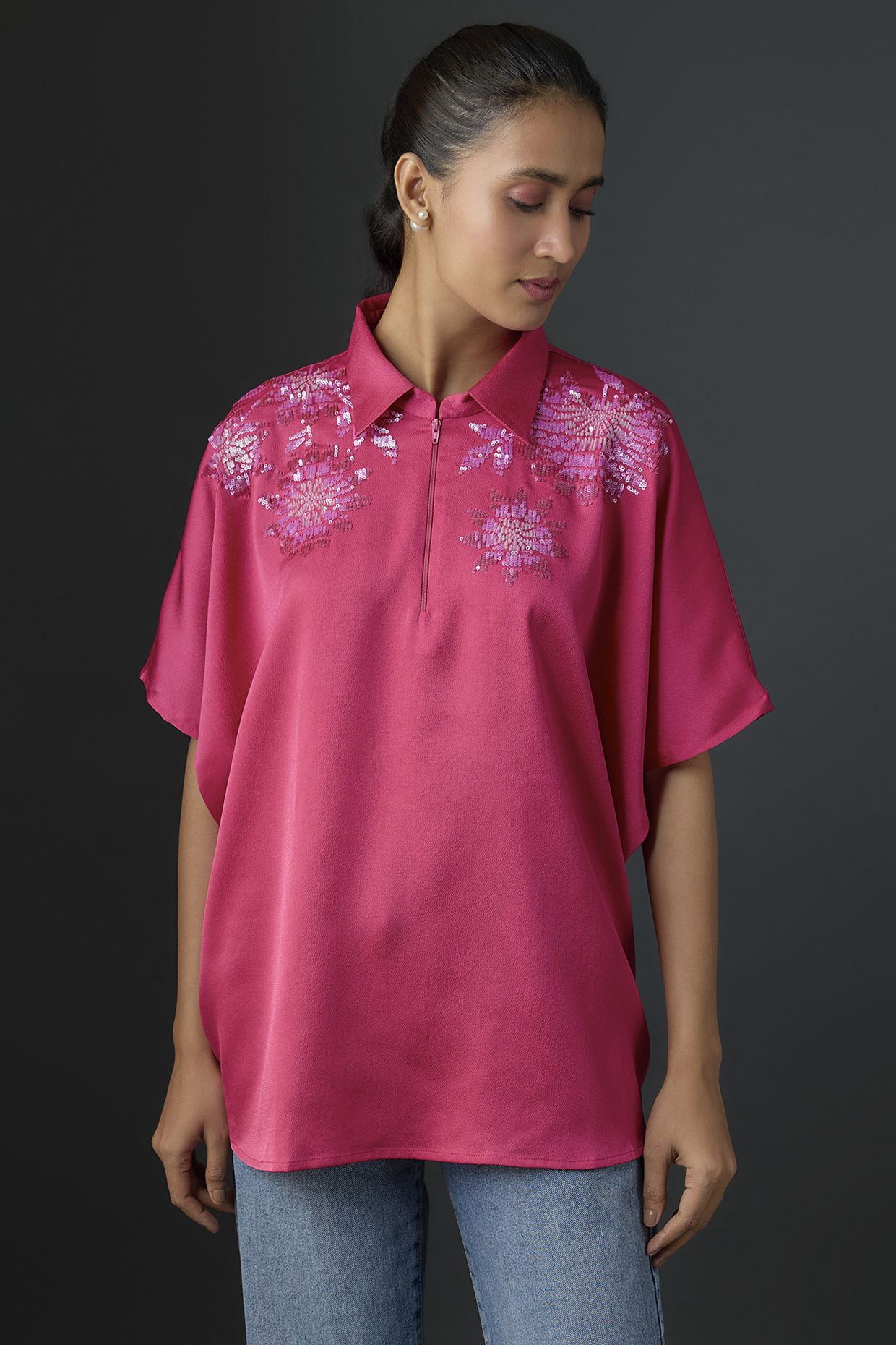 Fuchsia Satin Top by Namrata Joshipura at Pernia's Pop Up Shop