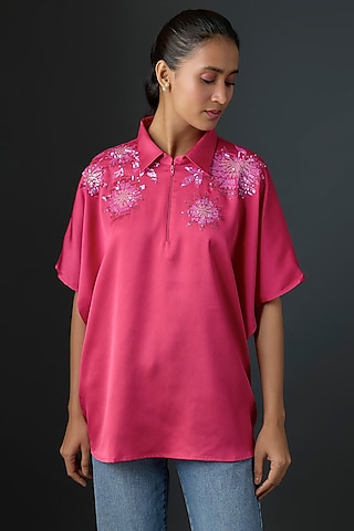 Fuchsia Satin Top by Namrata Joshipura