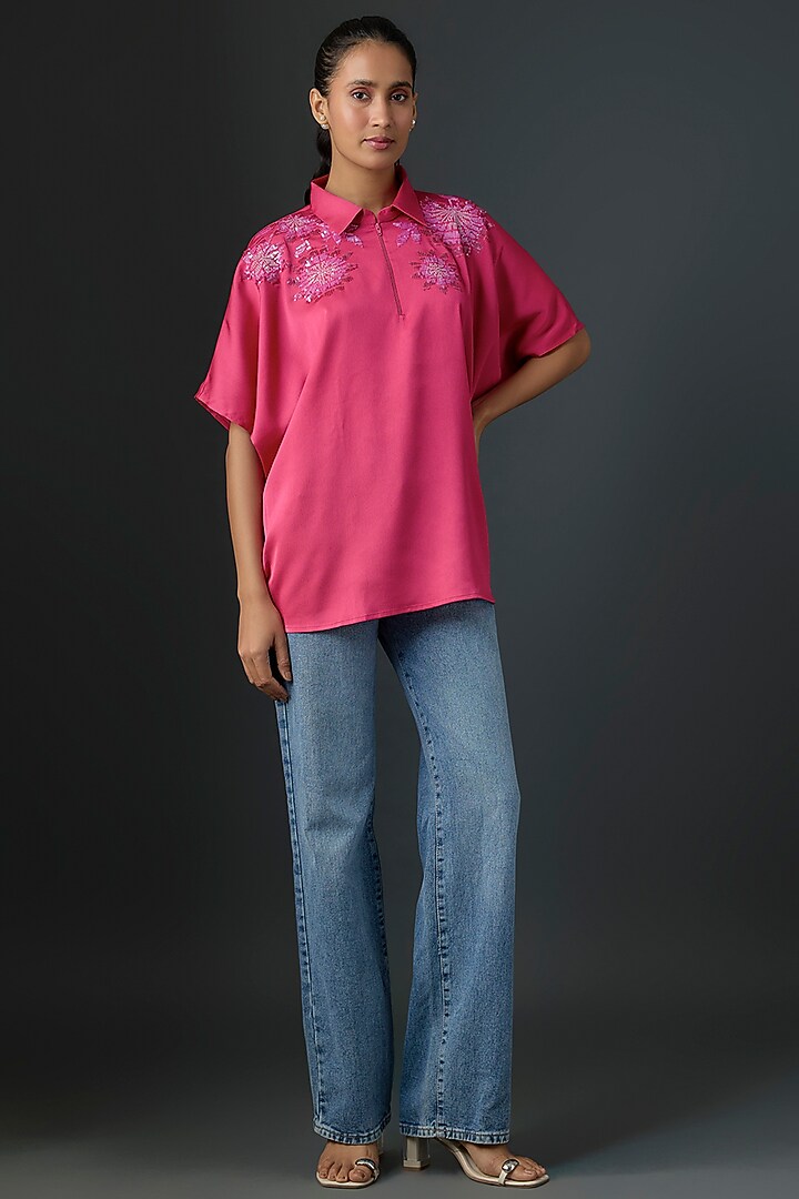 Fuchsia Satin Top by Namrata Joshipura at Pernia's Pop Up Shop