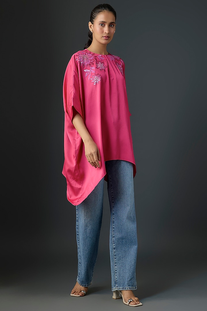 Fuchsia Satin Handkerchief Tunic by Namrata Joshipura at Pernia's Pop Up Shop